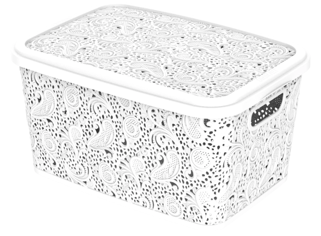 Caixa Organizadora Com Tampa Renda Floral bco 10 litros