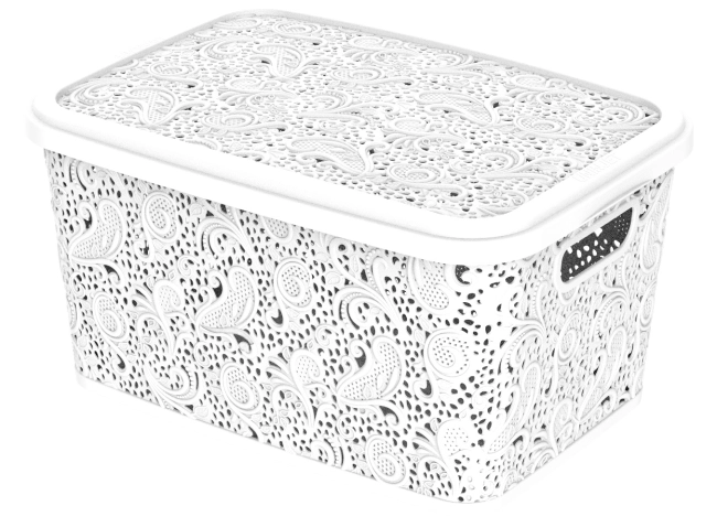 Caixa Organizadora Com Tampa Renda Floral bco 17 litros