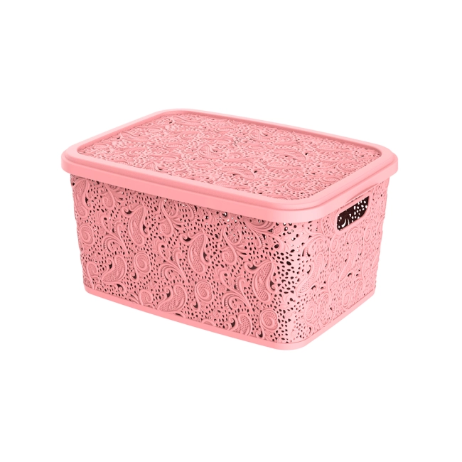 Caixa Organizadora Com Tampa Renda Floral rosa 10 litros