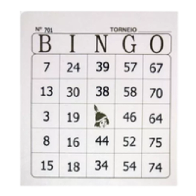 Cartela de bingo com 20 folhas