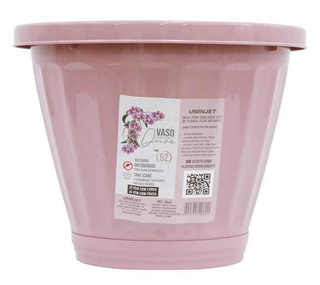Vaso Cachepot com Prato N 52 - Rosa - REF 1070