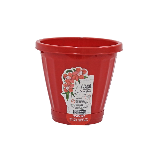Vaso Cachepot Com Prato N13 - Vermelho REF 830