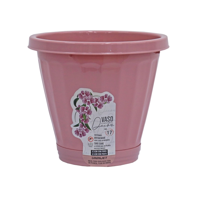 Vaso Cachepot Com Prato N17 - Rosa REF 836