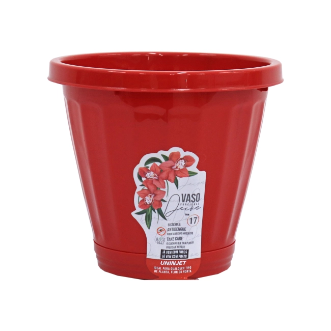 Vaso Cachepot Com Prato N17 - Vermelho REF 838
