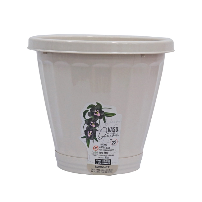 Vaso Cachepot Com Prato N22 - Palha REF 831