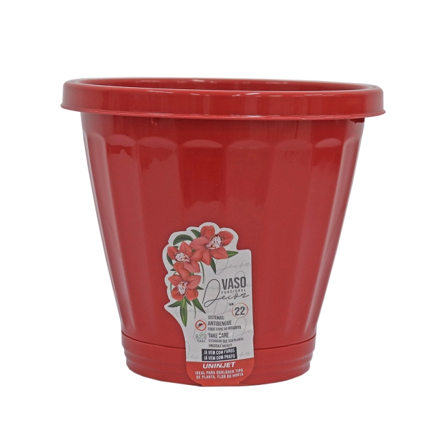 Vaso Cachepot Com Prato N22 - Vermelho REF 834