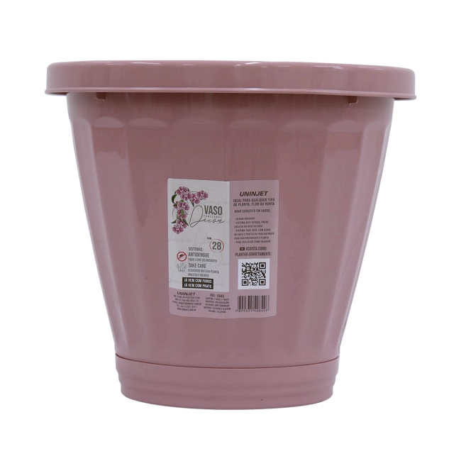 Vaso Cachepot Com Prato N28 - Rosa REF 840