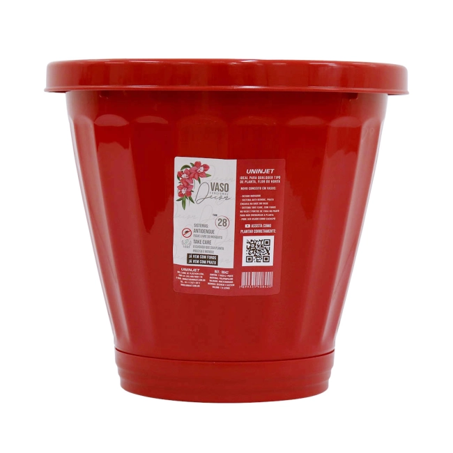 Vaso Cachepot Com Prato N28 - Vermelho REF 842