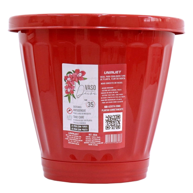 Vaso Cachepot Com Prato N35 - Vermelho REF 846