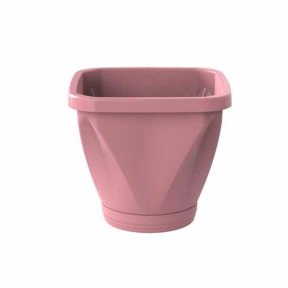 Vaso Cachepot Quadrado Com Prato N17 - Rosa REF 1191