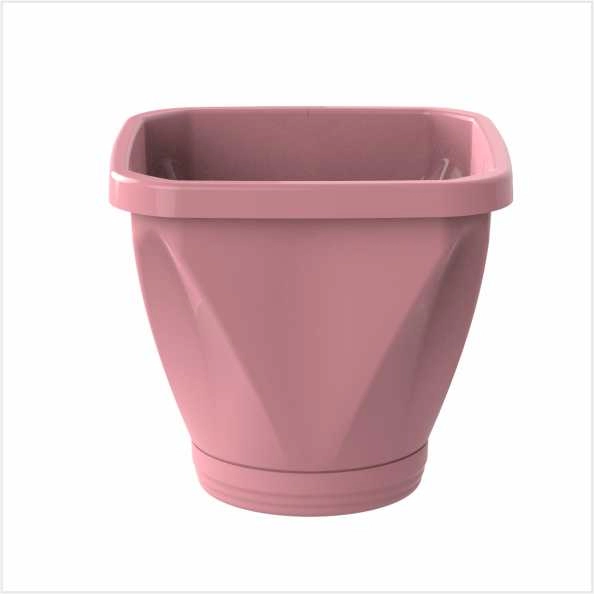 Vaso Cachepot Quadrado Com Prato N22 - Rosa REF 1195