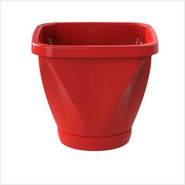 Vaso Cachepot Quadrado Com Prato N22 - Vermelho REF 1196