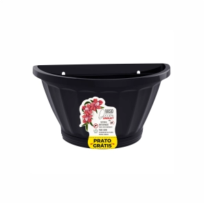 Vaso de Parede Meia Lua M com prato Preto - Ref. 1179