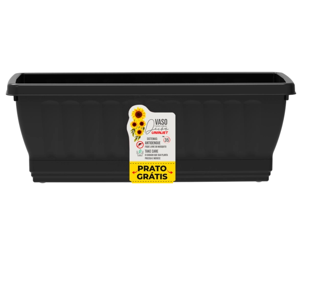 Vaso Jardineira Com Prato Nº35- Preto REF 0826